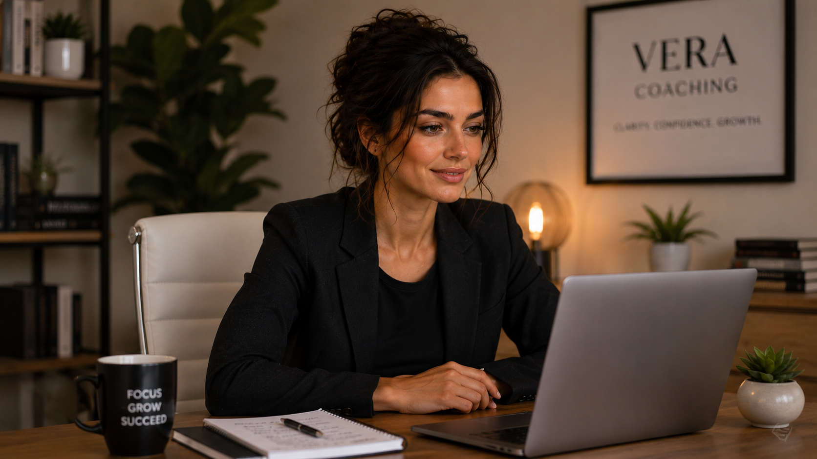 Coach working at her desk