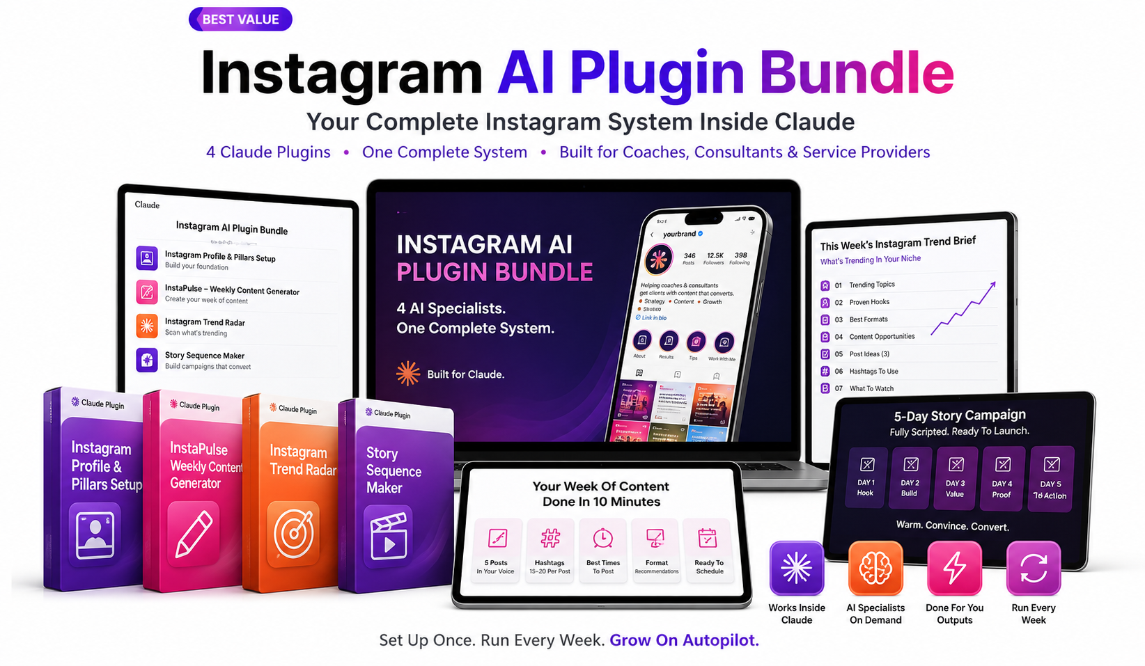 Instagram AI Plugin Bundle — four Claude plugins running inside Claude